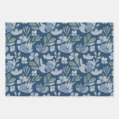 素朴なブルーとターコイズの花の水彩模様 ラッピングペーパーシート (正面3)