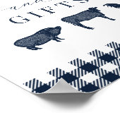 素朴なブルーのチェック柄「カードとギフト」 ポスター (角)