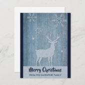素朴なブルーのトナカイのクリスマス シーズンカード (正面/裏面)