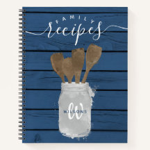 素朴なブルーの木製ジャー スプーン ファミリーレシピ クッキングブック