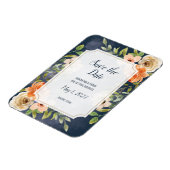素朴なブルーの水彩花柄のSave the Date マグネット (左側)