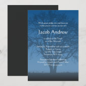 素朴なブルーの生命の木 バー・ミツヴァの招待状 招待状 (正面/裏面)