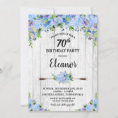 素朴なブルーの花の70歳の誕生日 招待状 (正面)