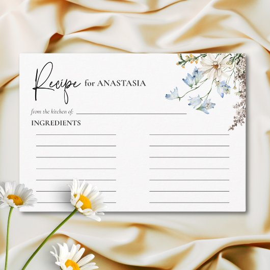 素朴なブルーの野の花とデイジーのシャワーレシピ エンクロージャーカード