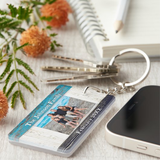 素朴なブルーウッドファミリー名写真 キーホルダー (正面右)