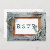 素朴なブルーバーンウッドカントリーウェディングRSVP インビテーションポストカード (正面/裏面)
