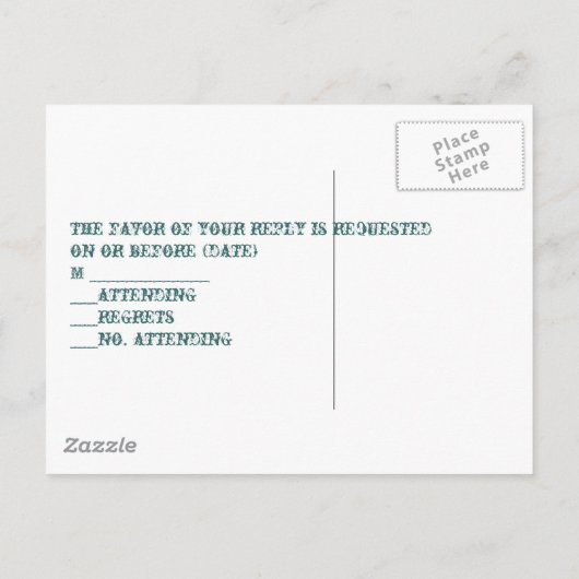 素朴なブルーバーンウッドカントリーウェディングRSVP インビテーションポストカード (裏面)