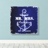 素朴なブルー航海の結婚いかりの夫妻 キャンバスプリント (インサイチュ (ウッドフロア))