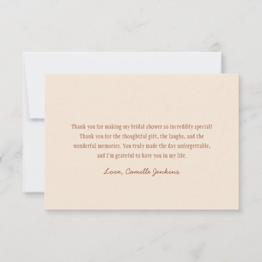 素朴なブーツとバブル ハンドドローンの感謝メッセージ サンキューカード (裏面)