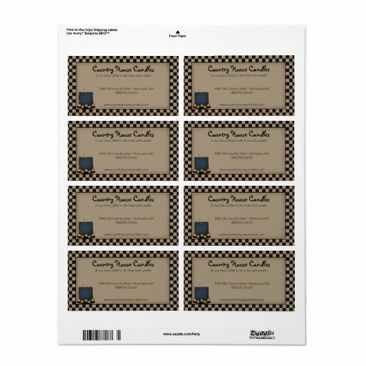 素朴なプリミティブキャンドル チェックカントリー ラベル (フルシート)