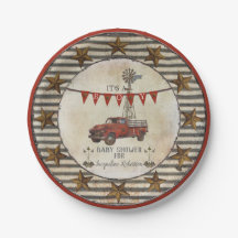 素朴なベビーシャワーのヴィンテージのトラックの風車の農場