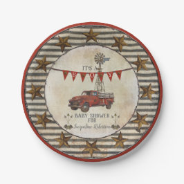 素朴なベビーシャワーのヴィンテージのトラックの風車の農場 ペーパープレート