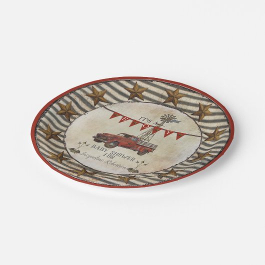 素朴なベビーシャワーのヴィンテージのトラックの風車の農場 ペーパープレート (アングル)