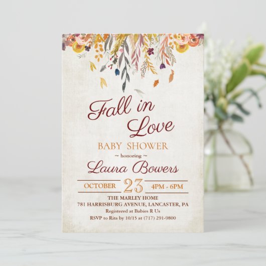 素朴なベビーシャワーの招待状は恋に落ちます 招待状 (スタンド正面)