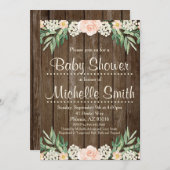 素朴なベビーシャワーの招待状、レース、花柄 招待状 (正面/裏面)