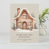 素朴なベージュのホリデーシーズン向けの家のフラットスタイルのホリデーカード シーズンカード (スタンド正面)