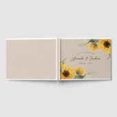 素朴なベージュの水彩画のひまわりエレガントウェディング ゲストブック (全面)