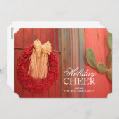 素朴なベージュ弓が付いている唐辛子のRistraの赤いリース シーズンカード (正面/裏面)