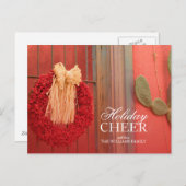 素朴なベージュ弓が付いている唐辛子のRistraの赤いリース シーズンポストカード (正面/裏面)