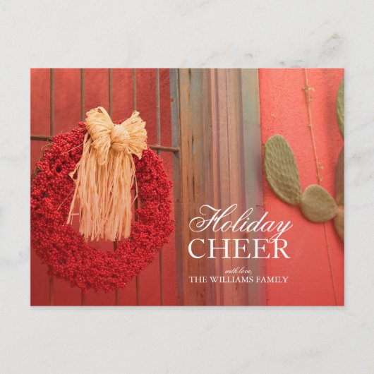 素朴なベージュ弓が付いている唐辛子のRistraの赤いリース シーズンポストカード (正面)