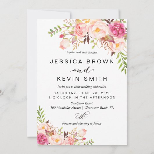 素朴なペオニー花 招待状 (正面)