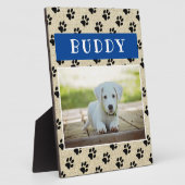 素朴なペットの犬の写真 足跡 ブルー 記念品 フォトプラーク (側面)