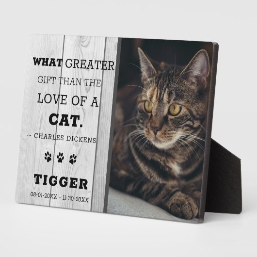 素朴なペット猫メモリアルフォト 灰色の木 思い出の品 フォトプラーク (側面)