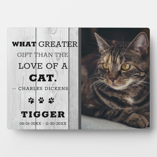 素朴なペット猫メモリアルフォト 灰色の木 記念品 フォトプラーク (正面)