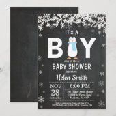 素朴なペンギンの冬の男の子のベビーシャワー招待状 招待状 (正面/裏面)