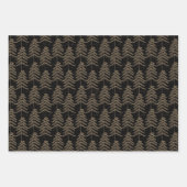 素朴なホリデーシーズンの松の木の模様 ブラックゴールド ラッピングペーパーシート (正面3)