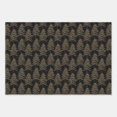 素朴なホリデーシーズンの松の木の模様 ブラックゴールド ラッピングペーパーシート (正面)