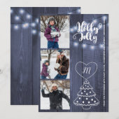 素朴なホリデーシーズンの3枚の写真の組み合わせ 青い納屋の木 シーズンカード (正面/裏面)
