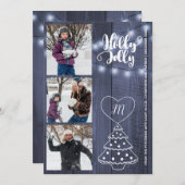 素朴なホリーデコレーション3枚の写真コラージュ 青い納屋の木 シーズンカード (正面/裏面)