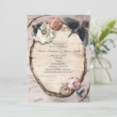 素朴なホワイトバーチの花とスズメの招待状 招待状 (スタンド正面)