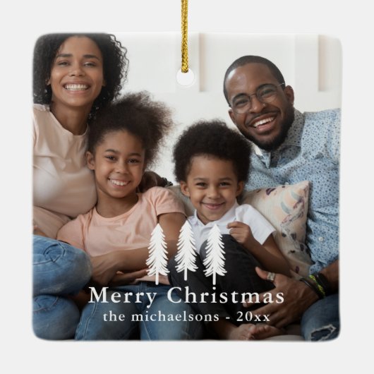 素朴なホワイトパインの木のクリスマス休暇の写真 セラミックオーナメント (裏面)