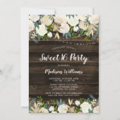 素朴なホワイトフラワーストリングライト スイート16 招待状 (正面)