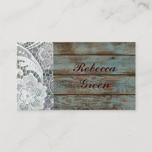 素朴なホワイトレースティール（緑がかった色）バーウ結婚ッド 名刺 (正面)