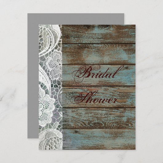 素朴なホワイトレースティール（緑がかった色）結婚バーズブライダルシャワー 招待状 (正面/裏面)