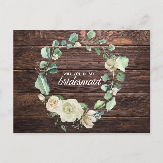 素朴なホワイトローズウッドの花の水彩ウェディング インビテーションポストカード (正面)