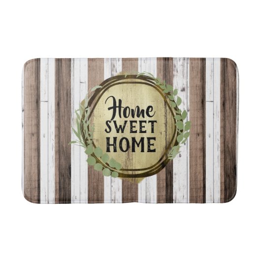 素朴なホワイト＆ブラウンウッドボタニカルリースバーン バスマット (正面)