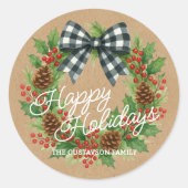 素朴なホーリー・リース　白と黒のチェック柄のボウ ラウンドシール (正面)