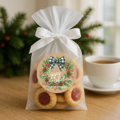 素朴なホーリー・リース　白と黒のチェック柄のボウ ラウンドシール