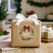 素朴なホーリー・リース 赤と黒のチェック柄リボン ラウンドシール