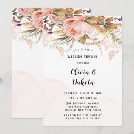 素朴なボタニカル 牡丹 蝶 ウェディングシャワー 招待状