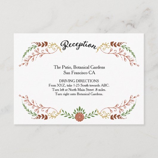 素朴なボヘミアの秋の花のリースの結婚式 エンクロージャーカード (正面)