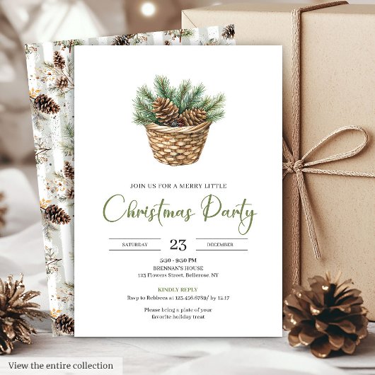 素朴なボヘミアンスタイルのニュートラルな松のリースのクリスマスカード 招待状