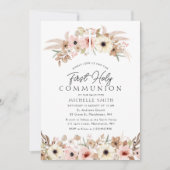 素朴なボヘミアンモダンフローラ初の聖餐式 招待状 (正面)