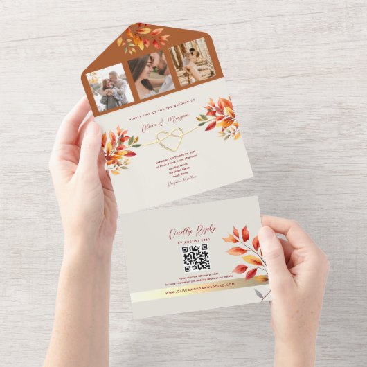 素朴なボヘミアン風のテラコッタの秋の結婚式 オールインワン招待状 (貼ってはがせる)