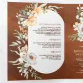 素朴なボヘミアン風のテラコッタピーチフラワーの結婚式 三つ折り招待状 (内部最初)