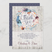 素朴なボヘミア人はBohoのベビーシャワーに羽をつけます サンキューカード (正面/裏面)